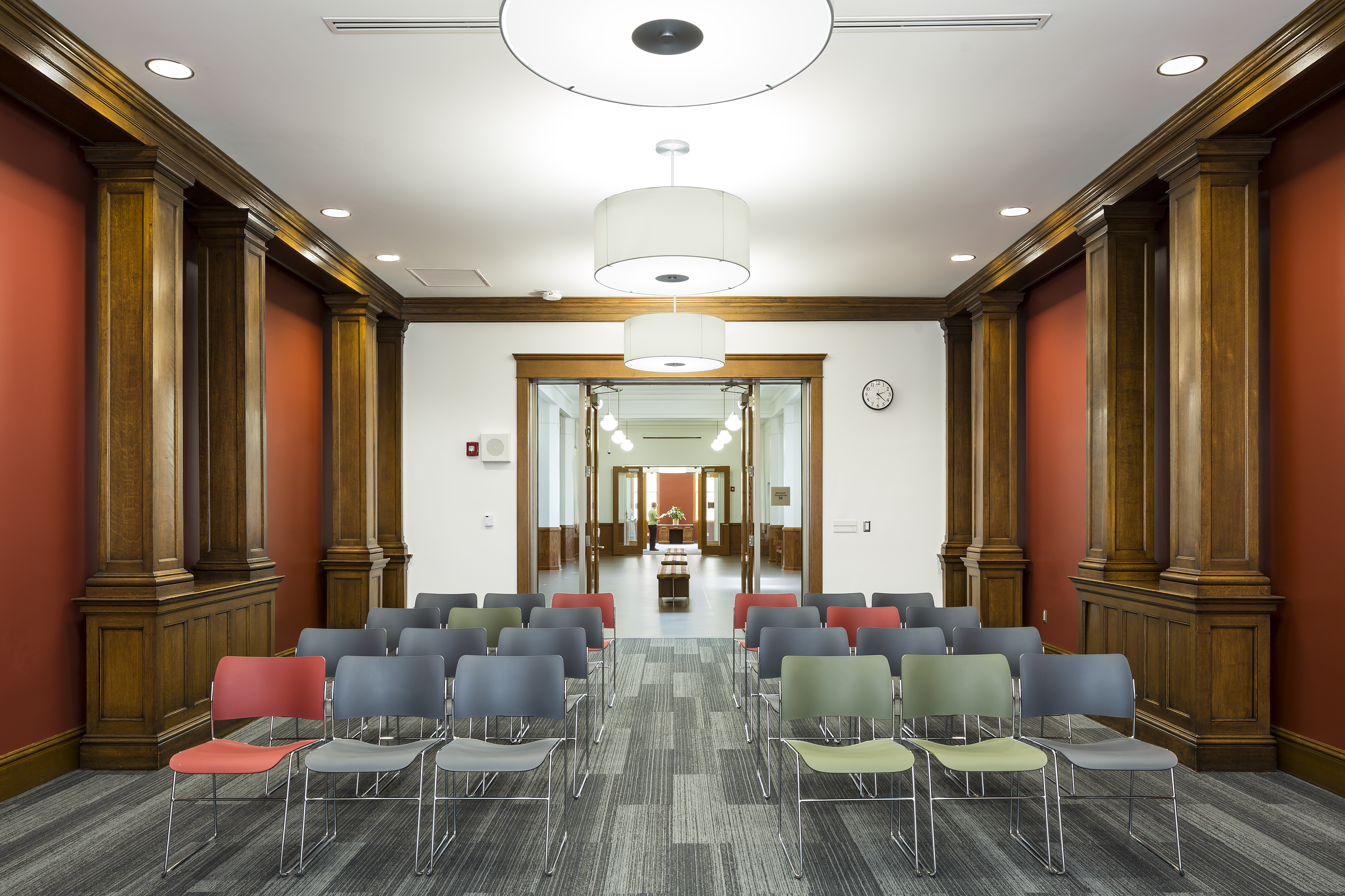 Rotary Room with two sections of seating separated by central aisle