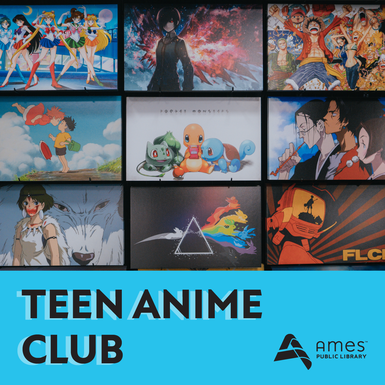 Teen Anime Club. Image features TV screens displaying various anime scenes.