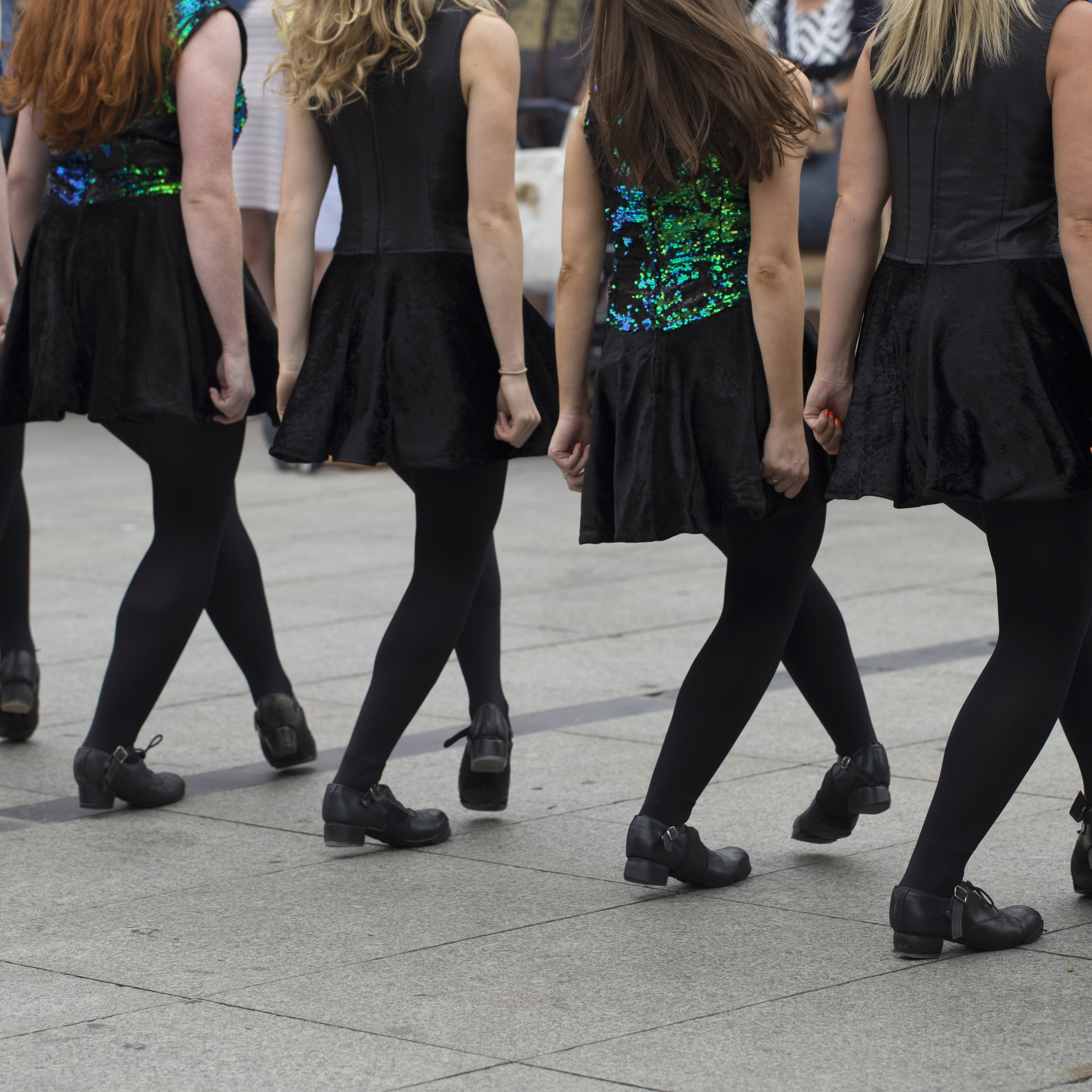 Line of Irish dancers performing
