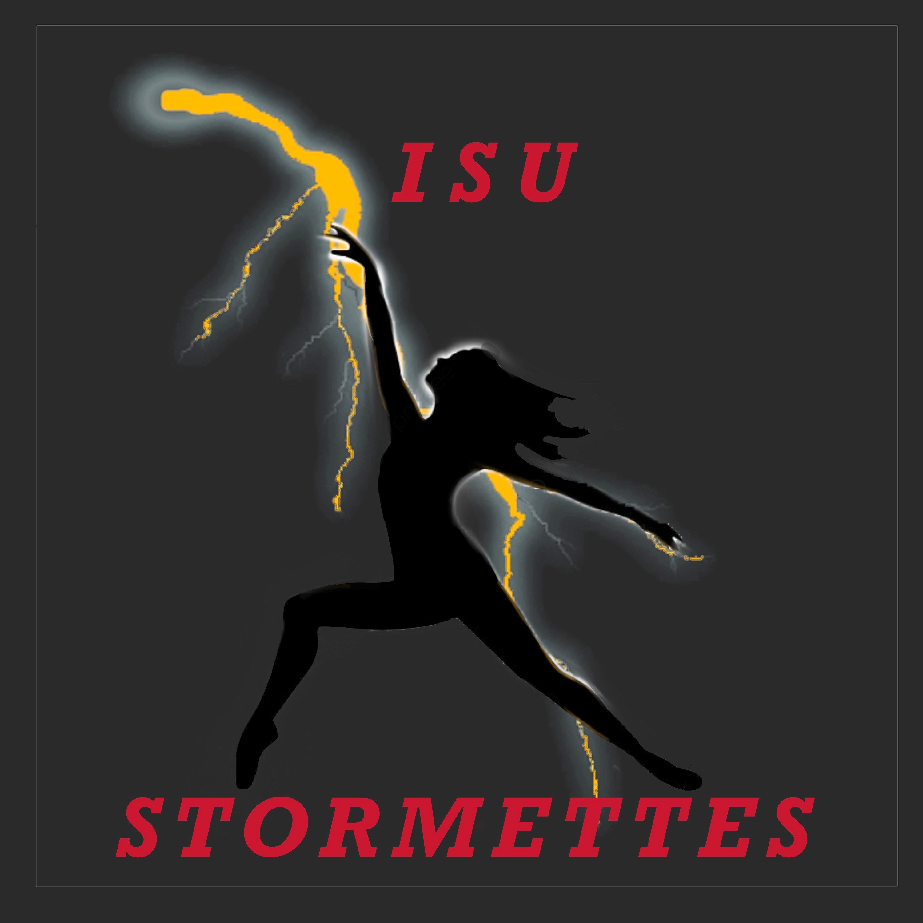 ISU Stormettes logo featuring woman dancing in front of lightning