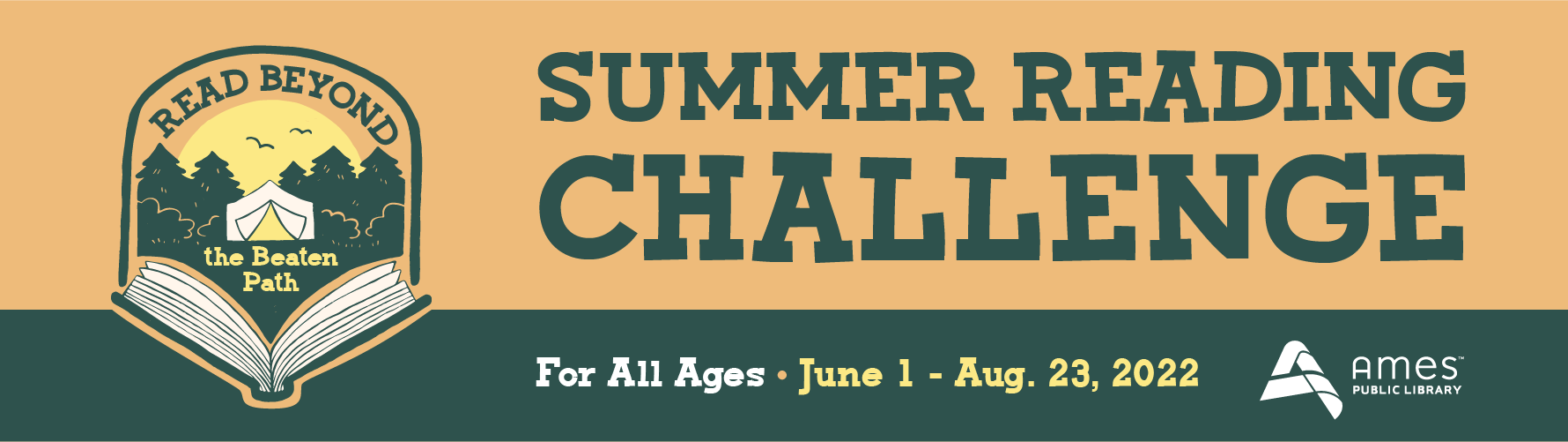 summer reading challenge banner with logo of forest and tent