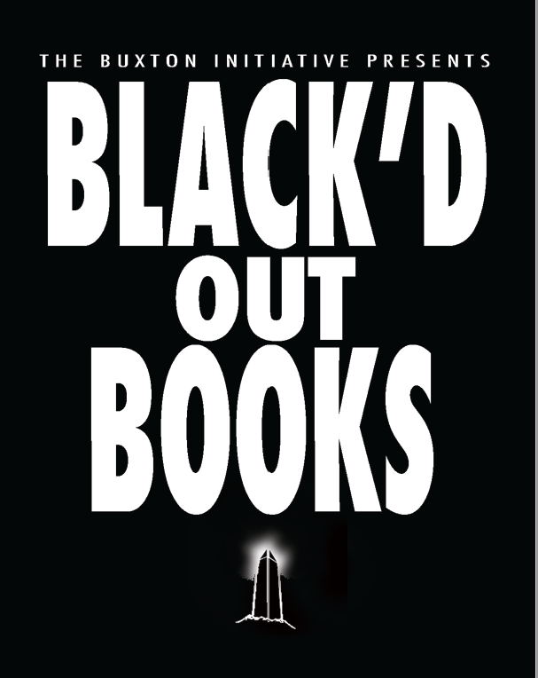 title Black'd Out Books with black obelisk at bottom of page