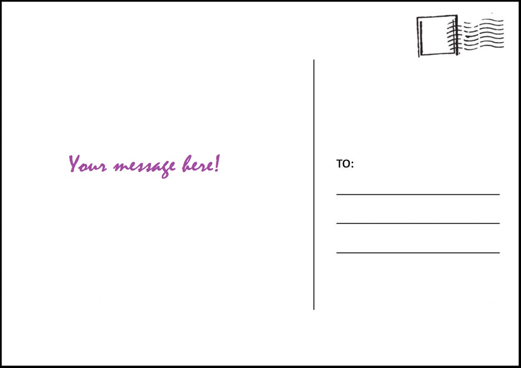 empty postcard with a note inviting you to write a message