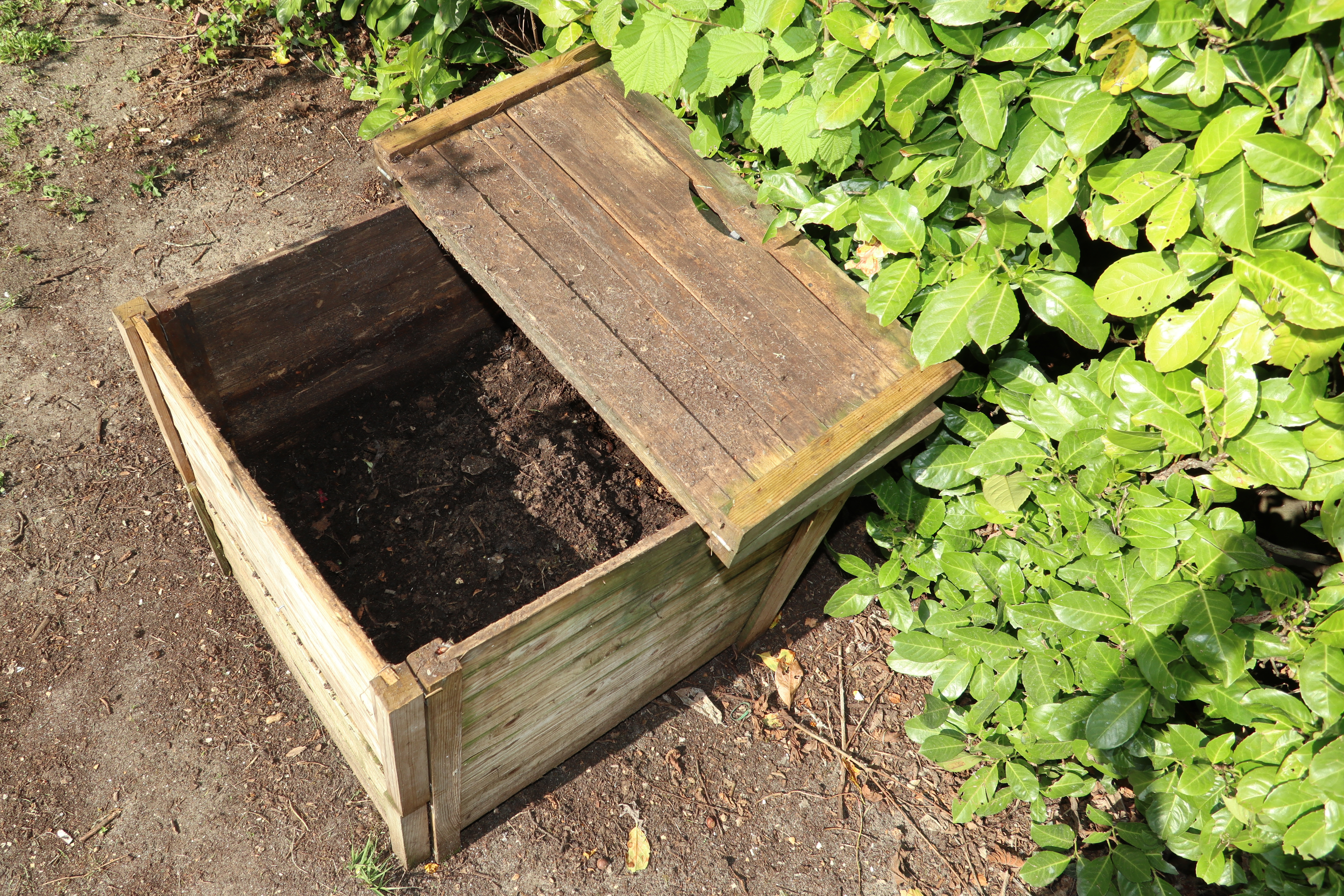 Compost bin in a garden