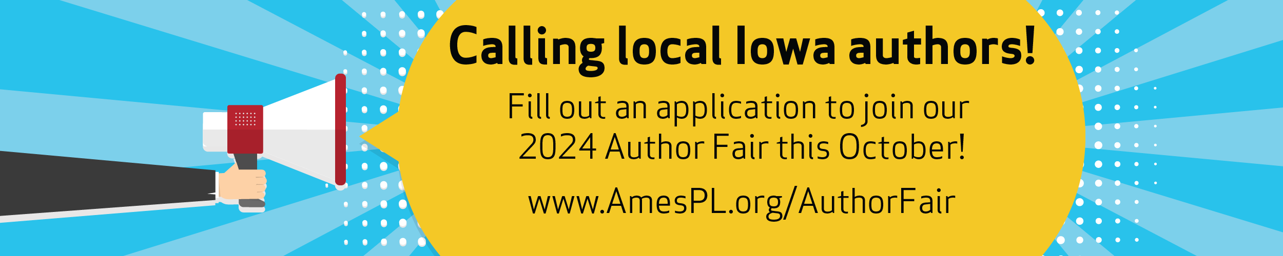Calling local Iowa authors! Fill out an application to join our 2025 Author Fair this October! www.AmesPL.org/AuthorFair