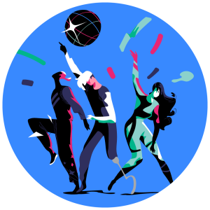 Colorful image of three people dancing