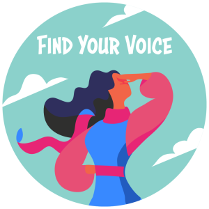 Graphic featuring stylized person looking into the distance with the words "Find Your Voice"