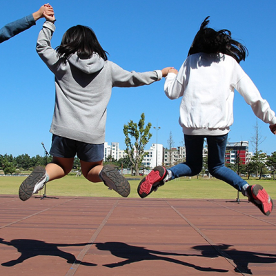 Teens jumping