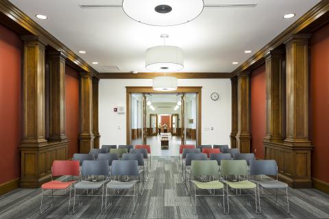 Rotary Room with two sections of seating separated by central aisle