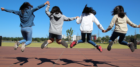 Teens jumping