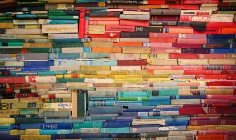 Colorful wall of books