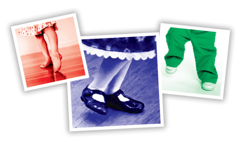 Photos of children's feet dancing