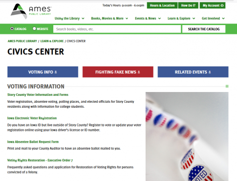 The Civics Center webpage screenshot