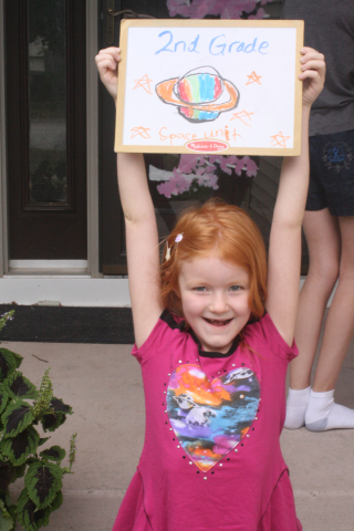 2nd grader excited for First day of homeschool