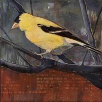 Painting of yellow bird on a branch