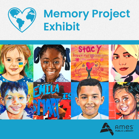 Memory Project Logo above painted portraits of kids and positive messages