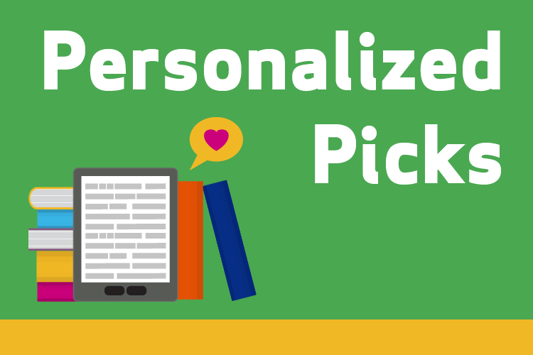Vector graphic of pile of books with a tablet and a heart next to title